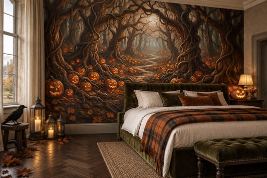 Glowing Jack-O'-Lantern Forest Halloween Wallpaper Mural - image 1