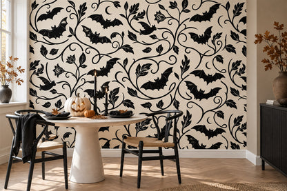 Bats and Leafy Vines Halloween Wallpaper Mural - image 1