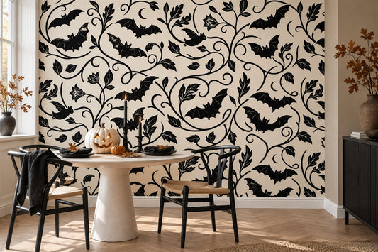 Bats and Leafy Vines Halloween Wallpaper Mural - image 1