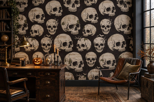 Repeating Human Skulls Halloween Wallpaper Mural - image 1