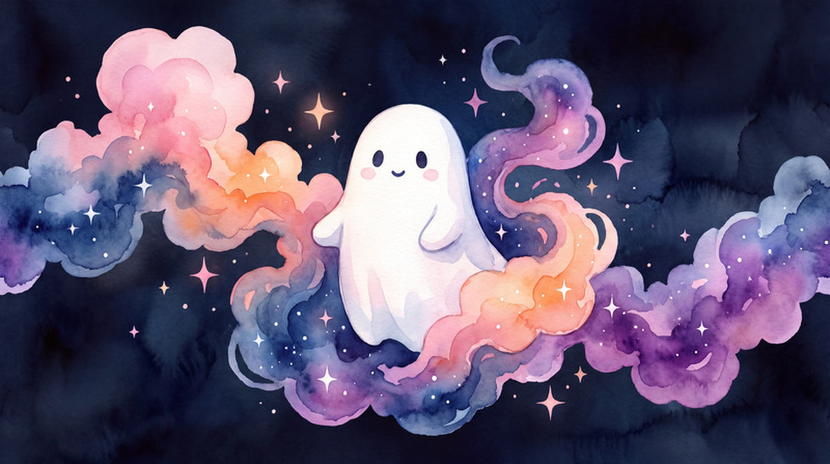 Friendly Ghost in Pastel Galaxy Clouds Halloween Wallpaper Mural