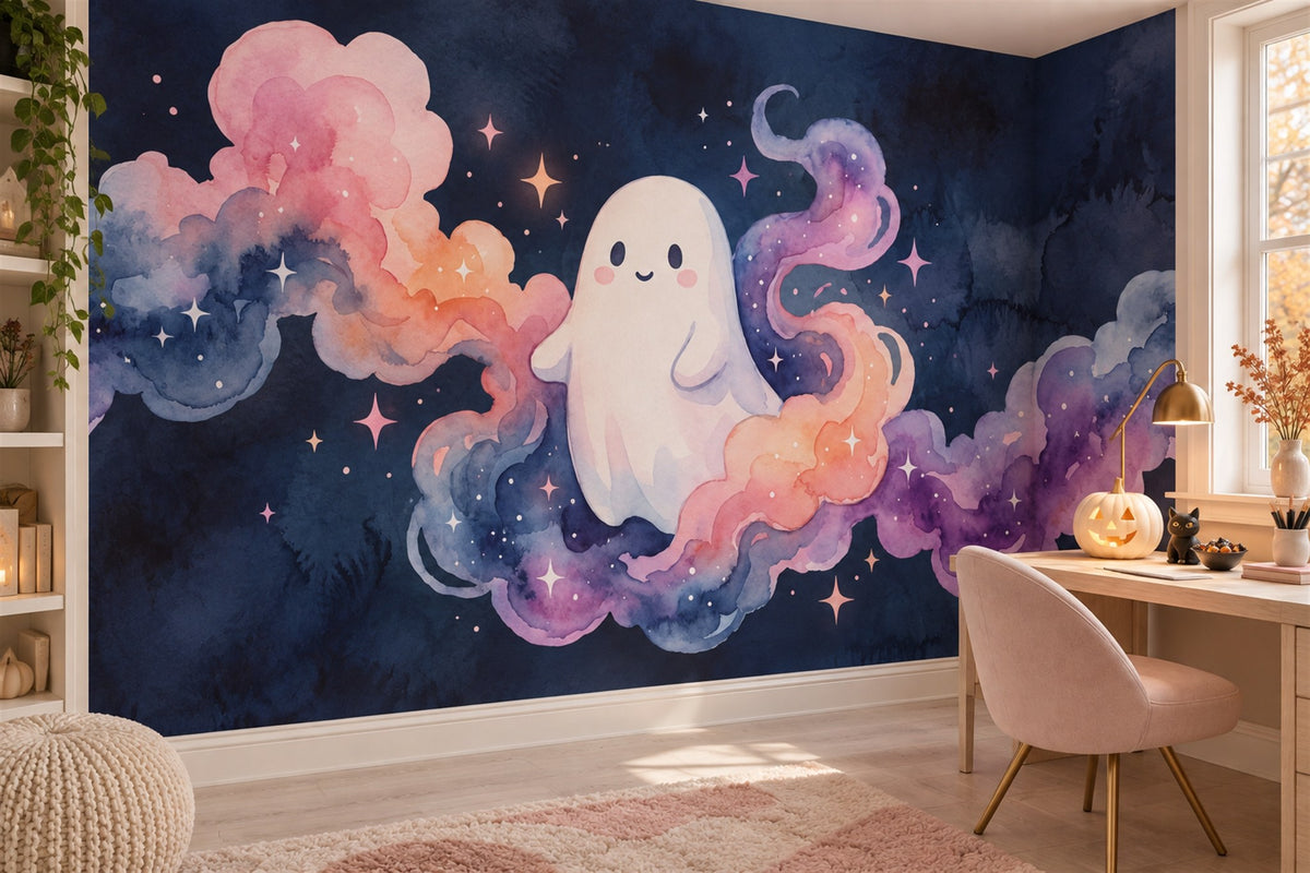 Friendly Ghost in Pastel Galaxy Clouds Halloween Wallpaper Mural - image 4