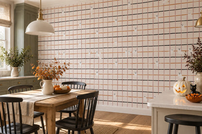 Tiny Ghosts in Pink Plaid Grid Halloween Wallpaper Mural - image 4