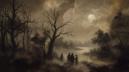 Moonlit Haunted Forest and Travellers Halloween Wallpaper Mural - image 2