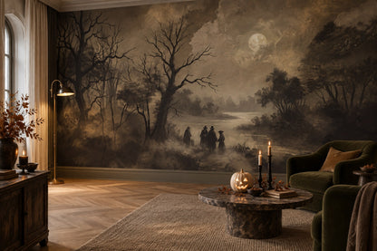 Moonlit Haunted Forest and Travellers Halloween Wallpaper Mural - image 3