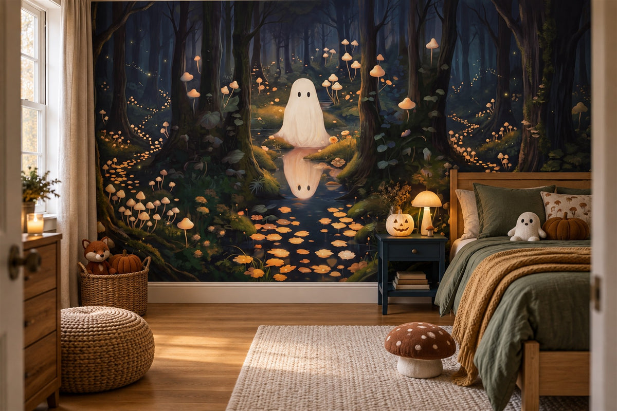 Ghost in Glowing Mushroom Forest Halloween Wallpaper Mural - image 3