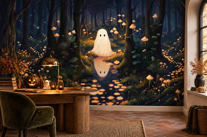 Ghost in Glowing Mushroom Forest Halloween Wallpaper Mural - image 4