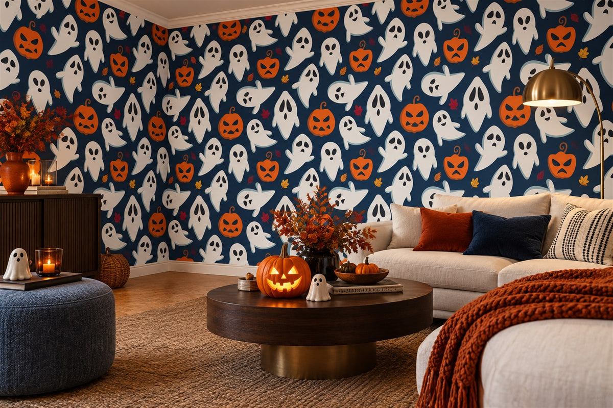 Ghosts Jack O Lanterns and Candy Halloween Wallpaper Mural - image 3