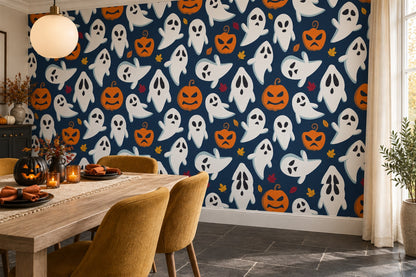 Ghosts Jack O Lanterns and Candy Halloween Wallpaper Mural - image 1
