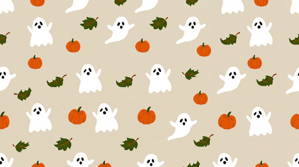Ghosts Pumpkins and Green Leaves Halloween Wallpaper Mural