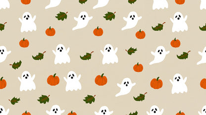 Ghosts Pumpkins and Green Leaves Halloween Wallpaper Mural - image 2