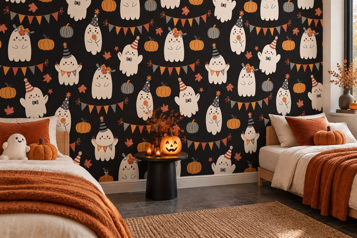 Party Ghosts Pumpkins and Garlands Halloween Wallpaper Mural - image 3