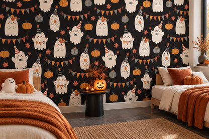 Party Ghosts Pumpkins and Garlands Halloween Wallpaper Mural - image 3