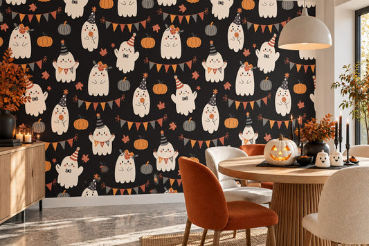 Party Ghosts Pumpkins and Garlands Halloween Wallpaper Mural - image 1