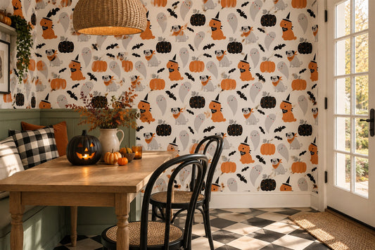 Owls Ghosts Pumpkins and Witch Hats Halloween Wallpaper Mural - image 1