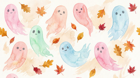 Pastel Ghosts with Autumn Leaves Halloween Wallpaper Mural - image 2