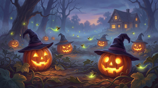 Glowing Jack O Lanterns in Witch Hats Halloween Wallpaper Mural - image 2