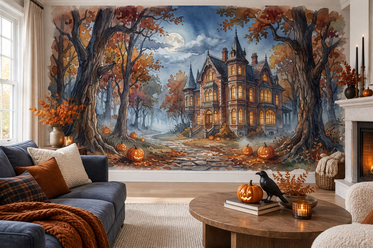 Autumn Woodland Haunted Mansion Halloween Wallpaper Mural - image 3