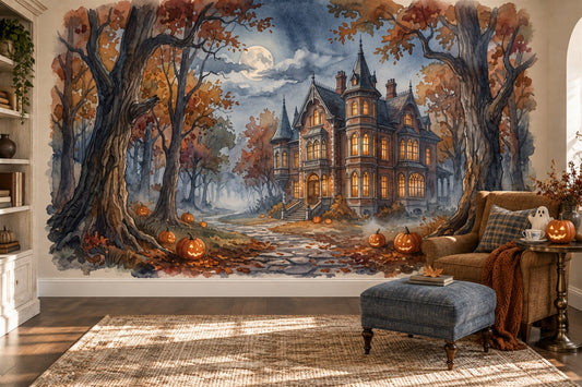 Autumn Woodland Haunted Mansion Halloween Wallpaper Mural - image 1