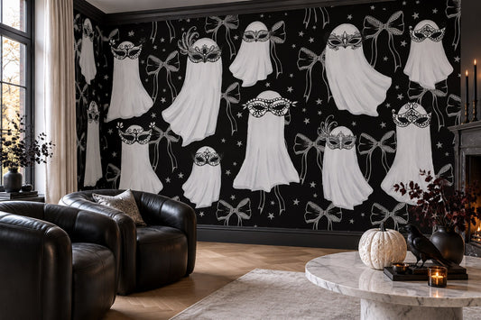 Masked Ghosts Bows and Stars Halloween Wallpaper Mural - image 1