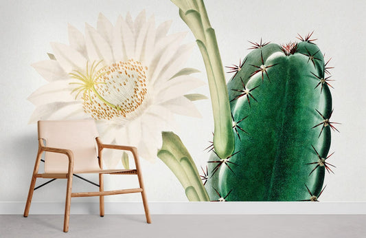 Botanical Cactus Flower Illustration Mural Wallpaper