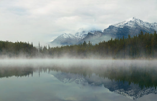 Misty Mountain Lake Serene Mural Wallpaper