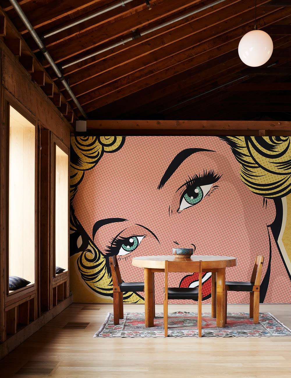 Vintage Pop Art Portrait Mural Wallpaper in dining room