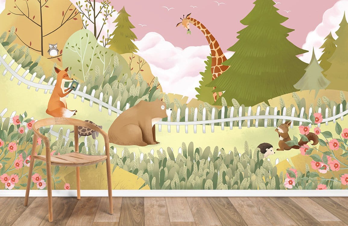 Whimsical Woodland Animal Kids Wall Mural