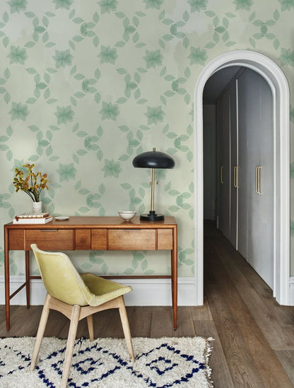 Wall mural with a Leaf Fence design for use in hallways