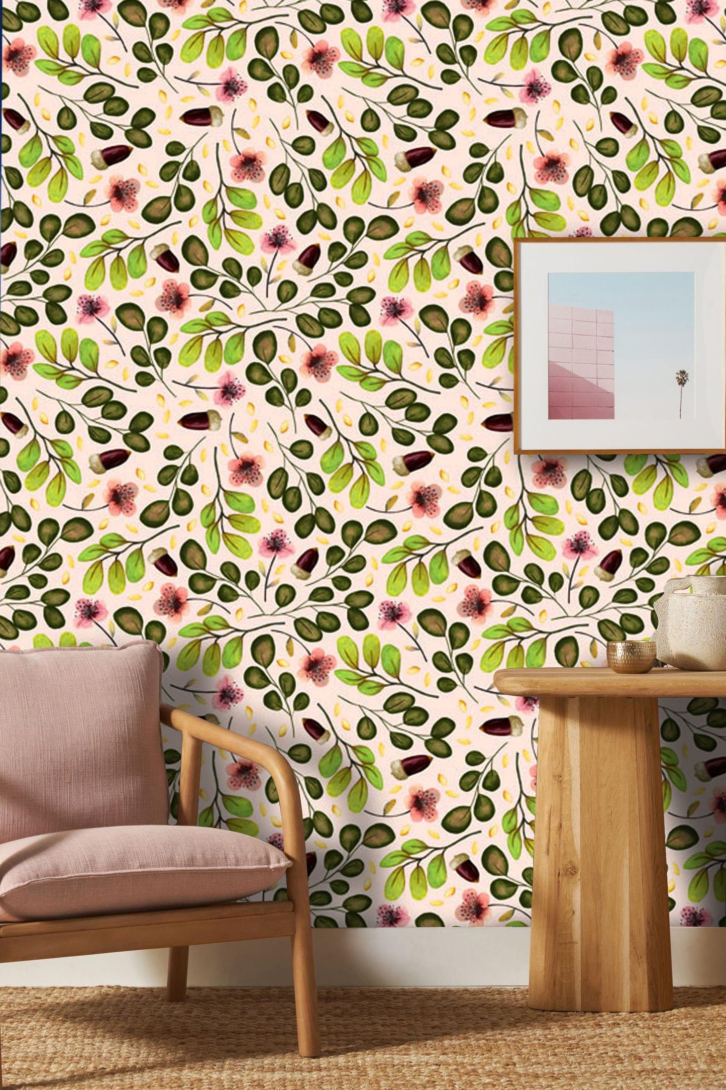 Botanical Green Leaf Floral Mural Wallpaper