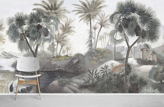 Tropical Riverside Landscape Mural Mural Wallpaper