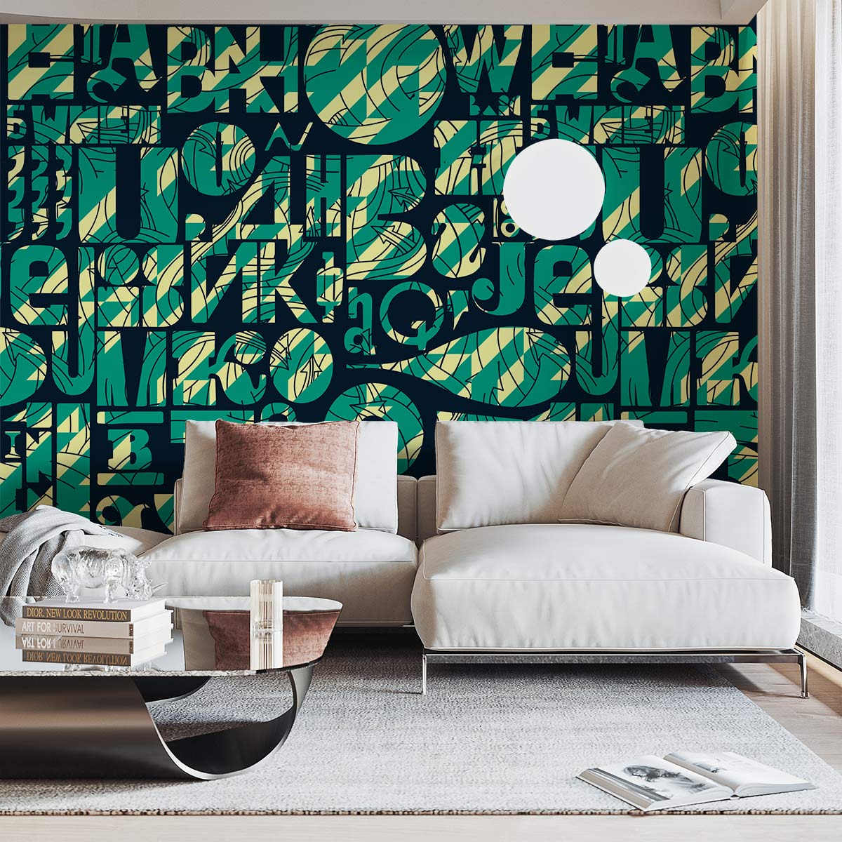 Abstract Alphanumeric Teal Mural Wallpaper