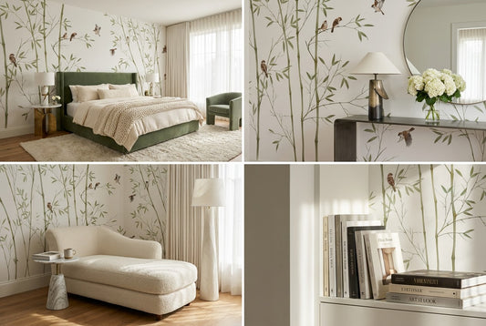 Bamboo Forest Birds Lime Wallpaper Mural - image 1