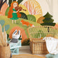 Wallpaper mural featuring a musician and a fox, perfect for use in decorating a nursery room.