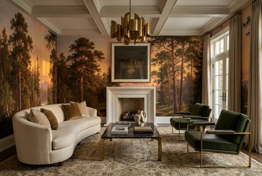 Olive Golden Pine Landscape Wallpaper Mural room scene