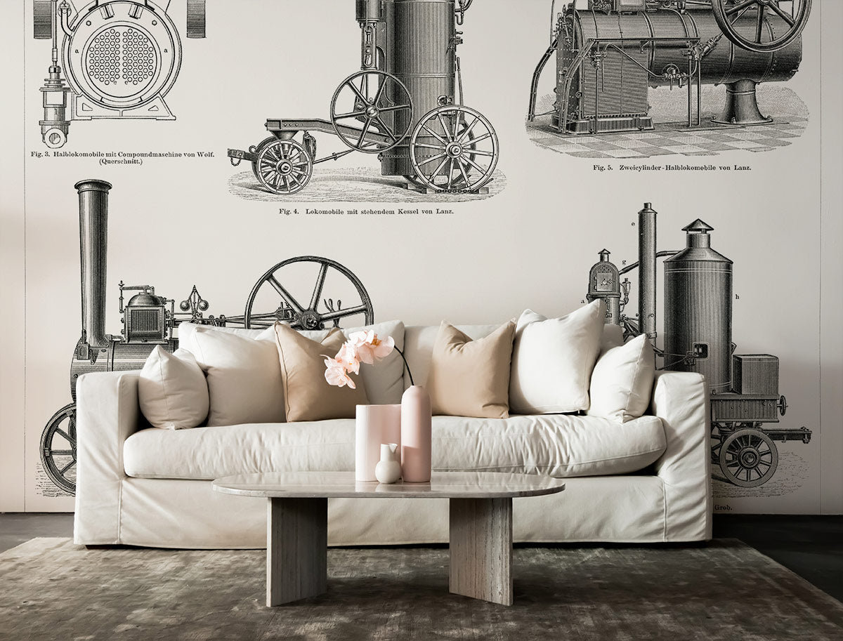 Vintage Steam Engine Mural Wallpaper