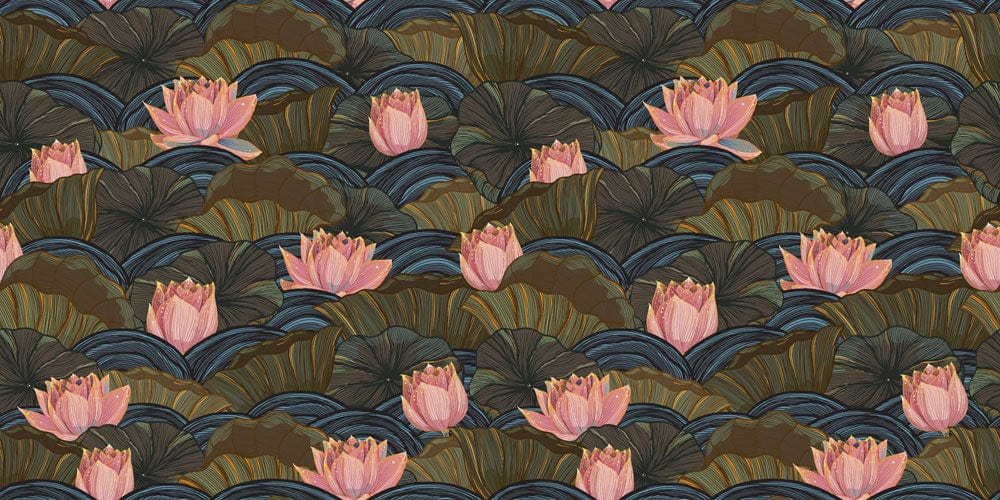 Sample of Botanical Lotus Floral Art Mural Wallpaper