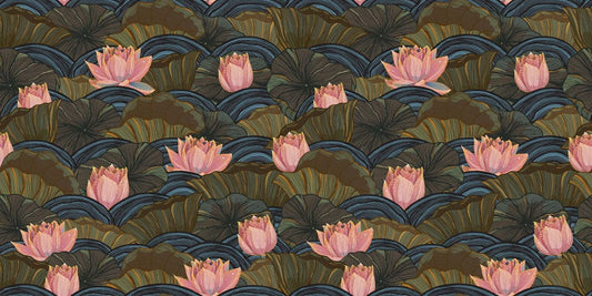 Sample of Botanical Lotus Floral Art Mural Wallpaper