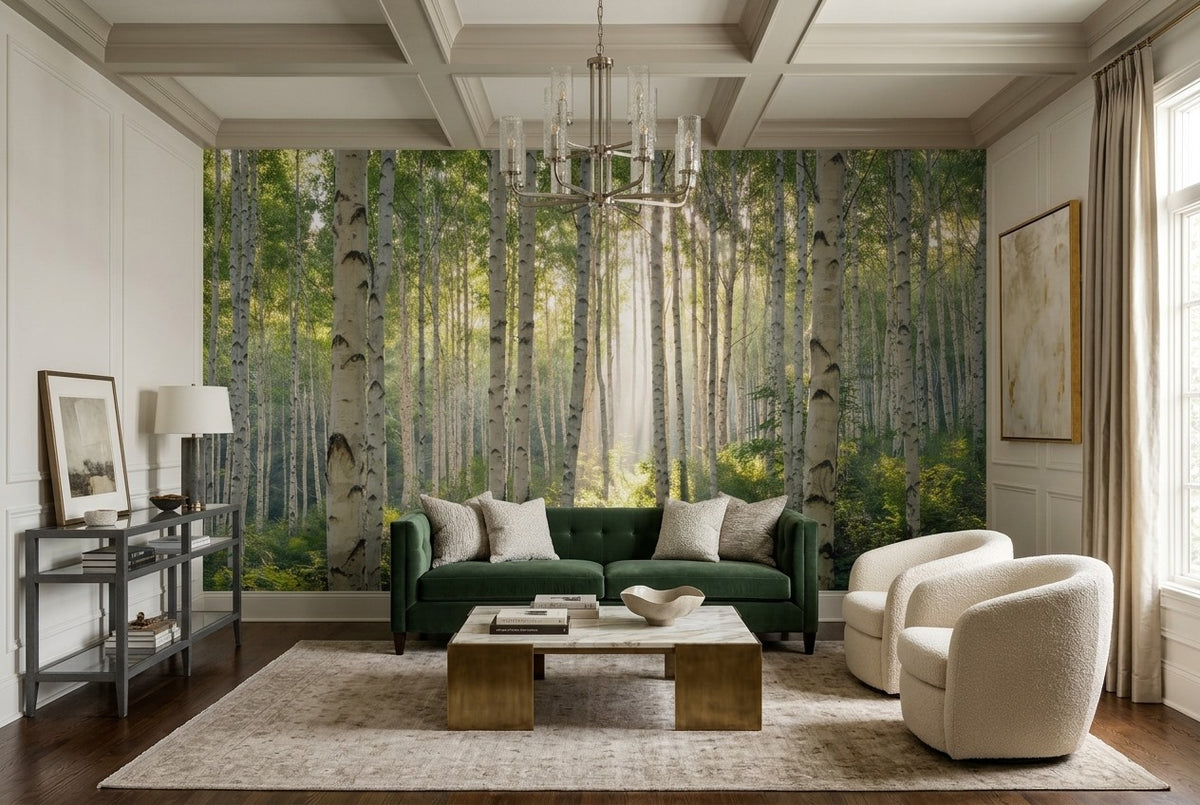 Green Tree Birch Forest Wallpaper Mural complete artwork