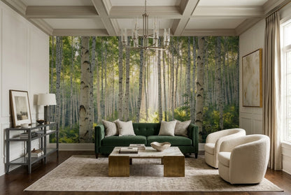 Green Tree Birch Forest Wallpaper Mural complete artwork