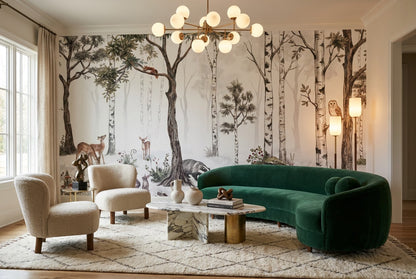 Cream Birch Forest Wallpaper Mural room scene