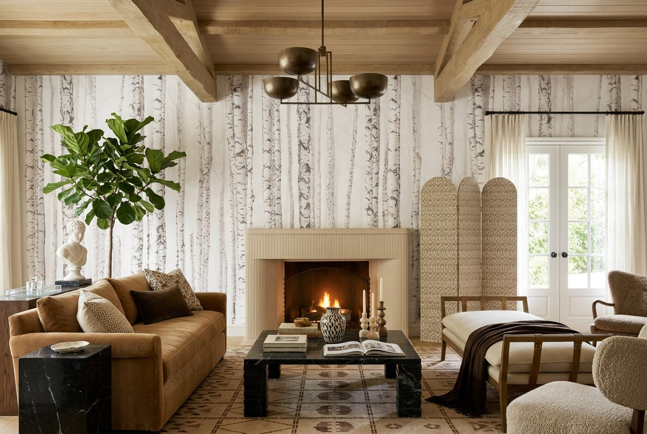 Simple White Birch Forest Wallpaper Mural room scene