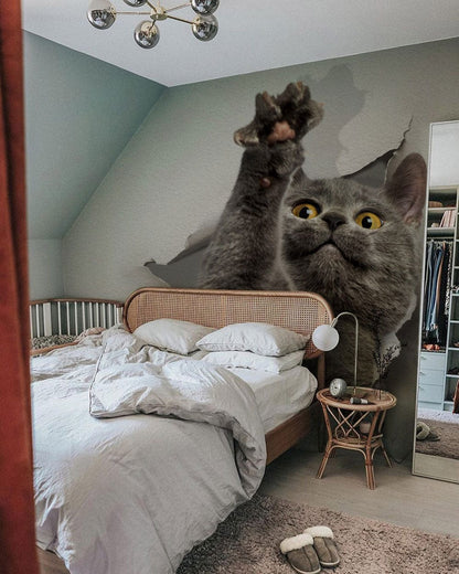 an adorable kitty-themed wall painting for cat-lovers
