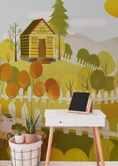 Tropical Bird Jungle Scene Mural Wallpaper in playroom