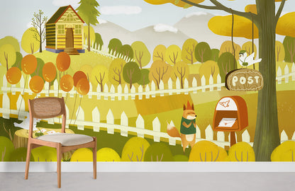 Tropical Bird Jungle Scene Mural Wallpaper in playroom