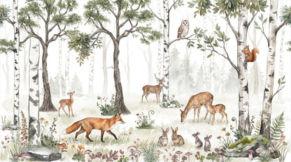Pale Green Birch Forest Wallpaper Mural complete artwork