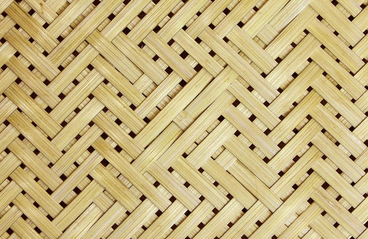 Wallpaper with a plain pastel wood pattern and a mural