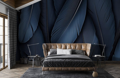 Midnight Blue Feather Mural Wallpaper