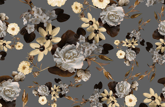 Elegant Vintage Floral Grey Mural Wallpaper