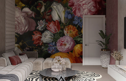 Midnight Floral Symphony Mural Wallpaper
